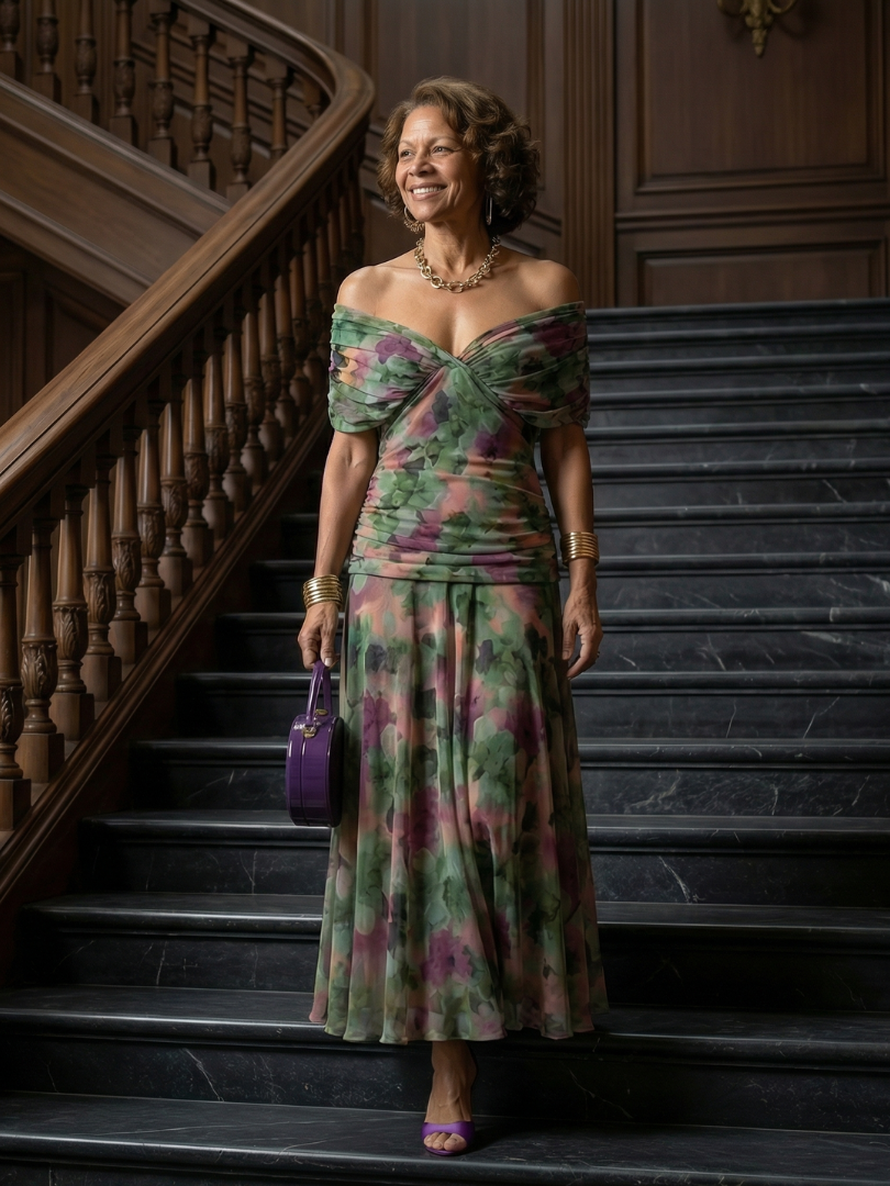 Carlotta | Schulterfreies Midikleid