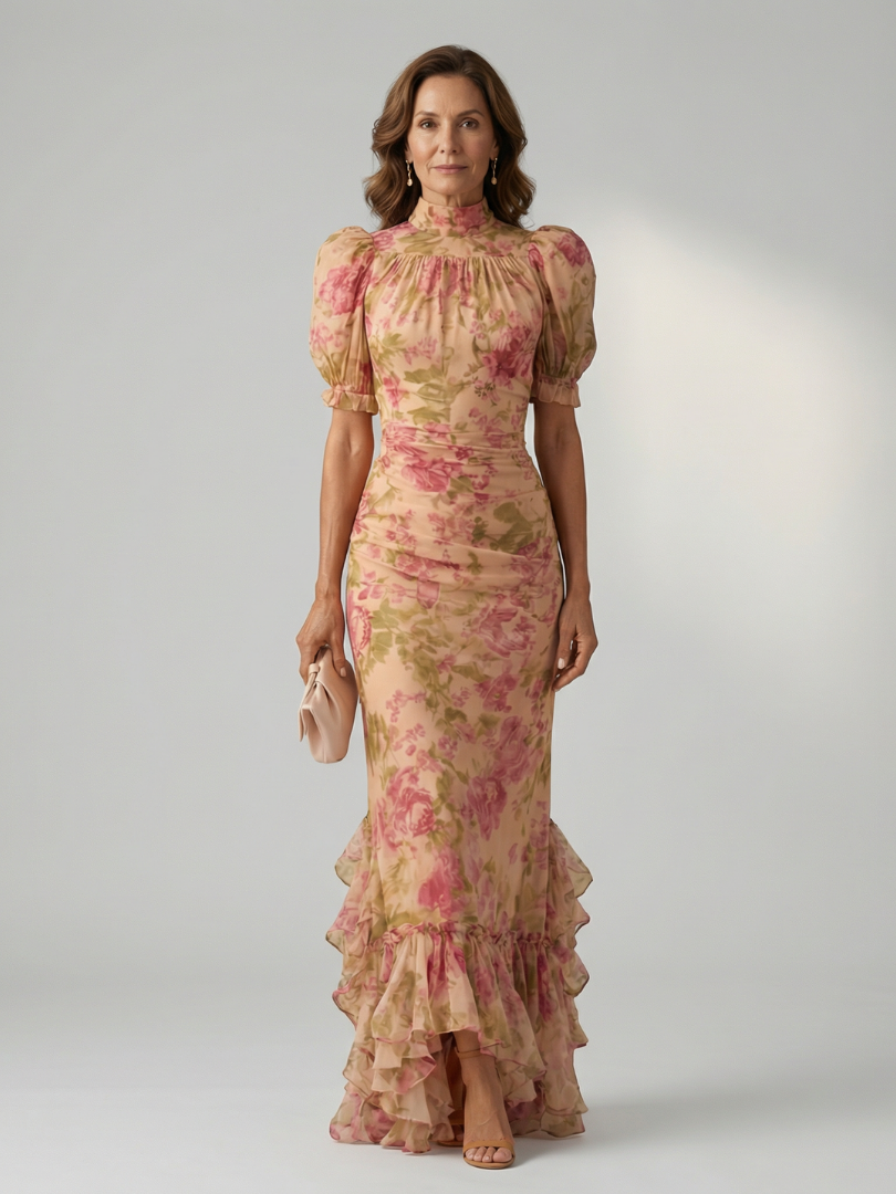 Lena | Maxikleid mit weichem Stehkragen