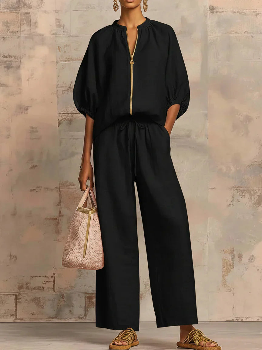 Alba | Zweiteiler aus Leinen und Baumwolle mit lockerer Bluse und weiter Hose