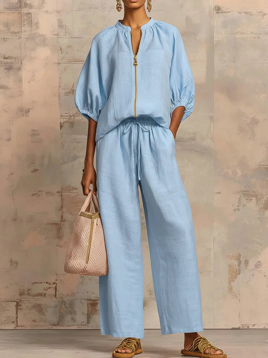 Alba | Zweiteiler aus Leinen und Baumwolle mit lockerer Bluse und weiter Hose