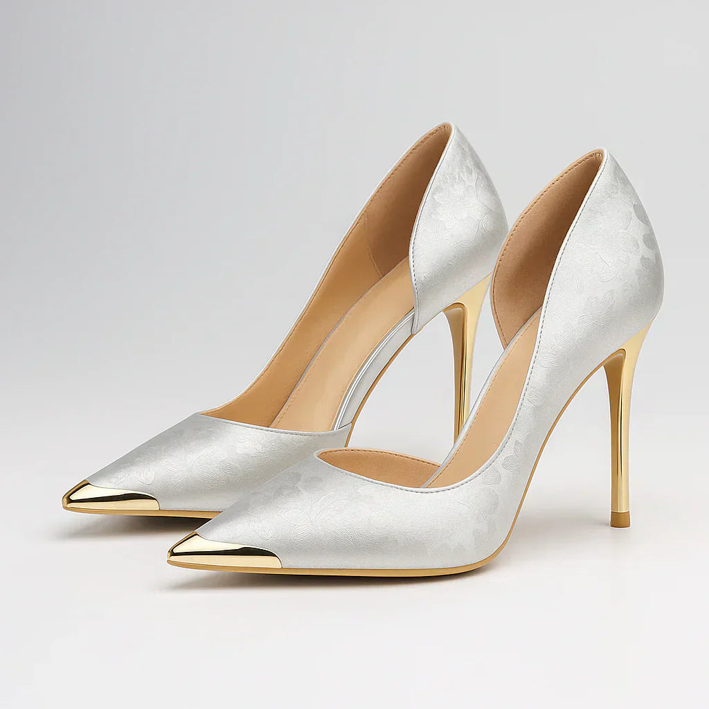 Verde Éclat™ | Satin-Heels mit goldener Spitze