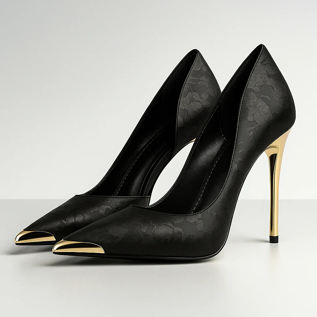 Verde Éclat™ | Satin-Heels mit goldener Spitze