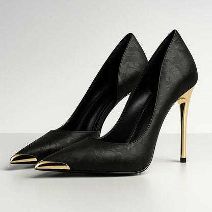 Verde Éclat™ | Satin-Heels mit goldener Spitze