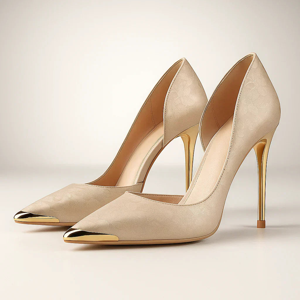 Verde Éclat™ | Satin-Heels mit goldener Spitze
