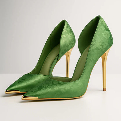 Verde Éclat™ | Satin-Heels mit goldener Spitze