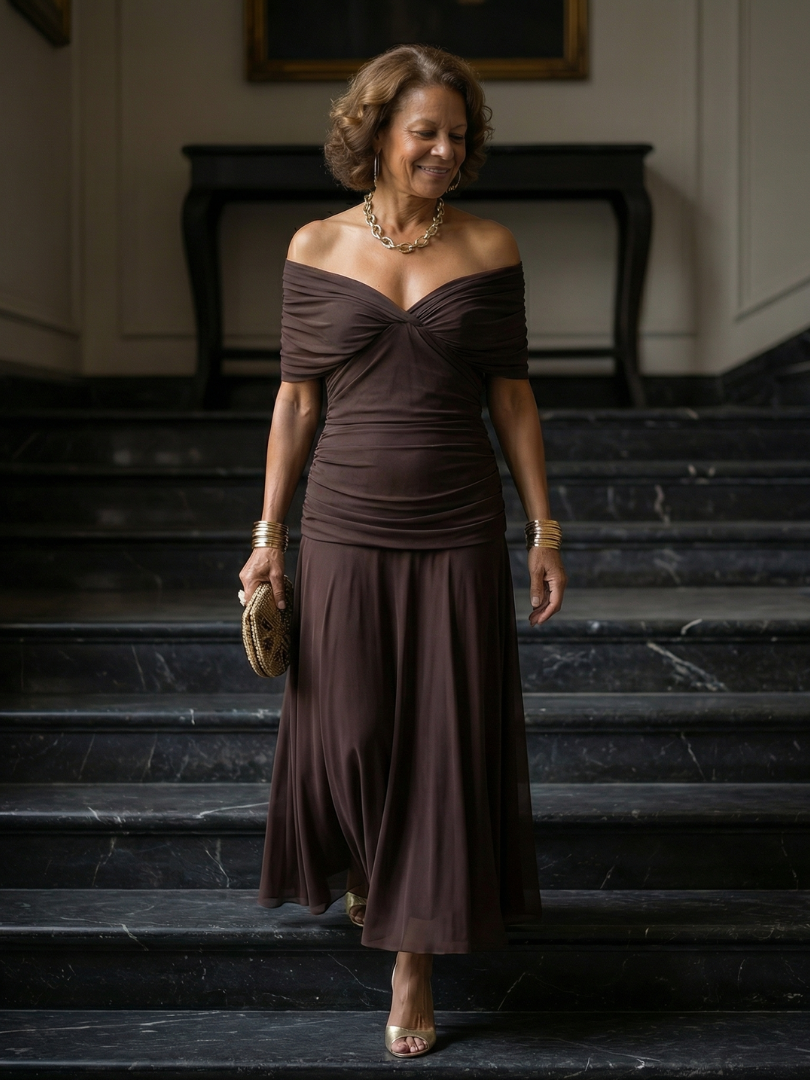 Carlotta | Schulterfreies Midikleid