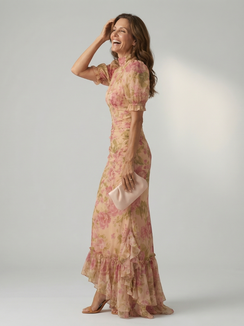 Lena | Maxikleid mit weichem Stehkragen