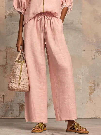 Alba | Zweiteiler aus Leinen und Baumwolle mit lockerer Bluse und weiter Hose