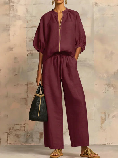 Alba | Zweiteiler aus Leinen und Baumwolle mit lockerer Bluse und weiter Hose
