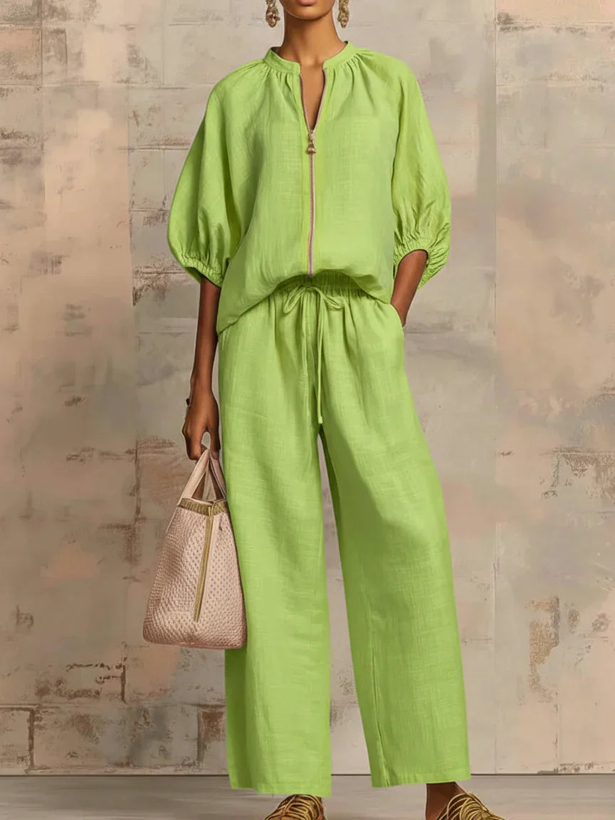 Alba | Zweiteiler aus Leinen und Baumwolle mit lockerer Bluse und weiter Hose